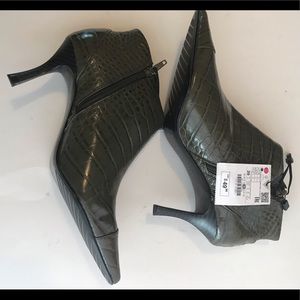 ZARA HEELED ANIMAL PRINT BOOTS GREEN